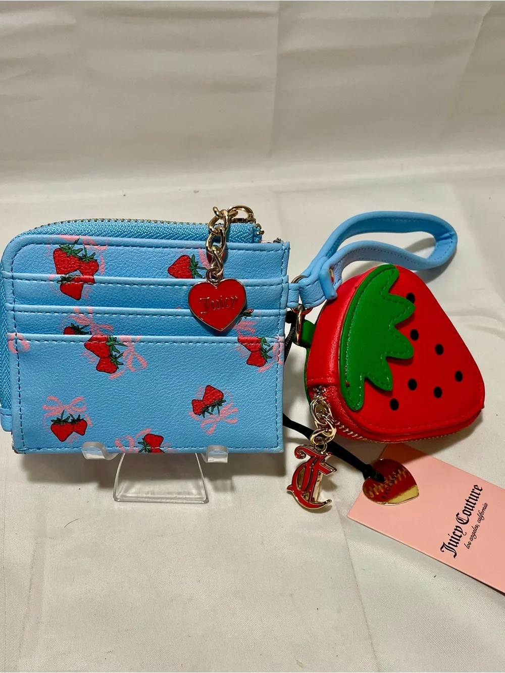 Juicy Couture Card Holder with Strawberry Zipper Pouch & Charms 🍓Exclusive Line